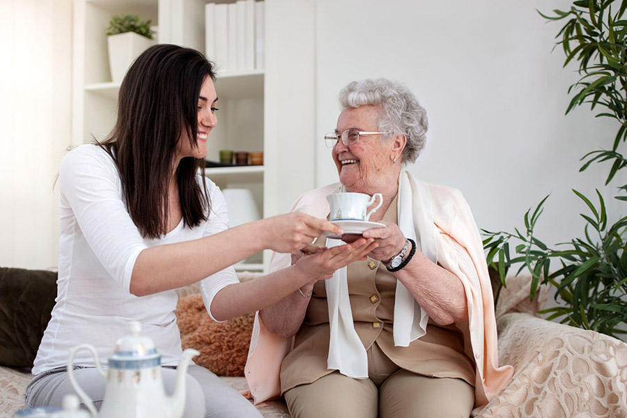 Caregiver providing companionship and daily support to senior at home